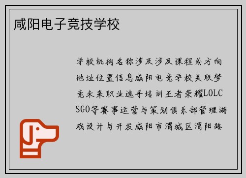 咸阳电子竞技学校